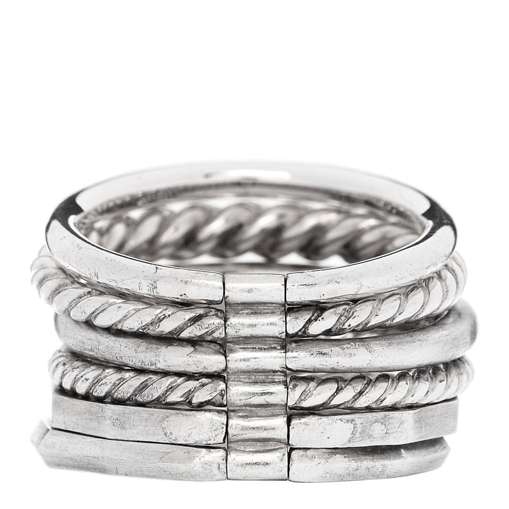 Sterling Silver Diamond 16mm Stax Wide Stacked Ring 57 8