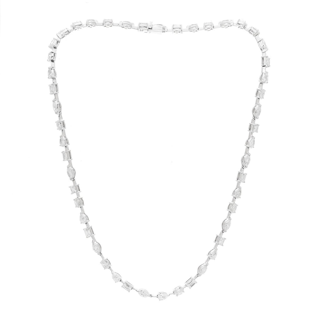 18K White Gold Diamond 11.30ctw Emerald Marquis Oval Pear Princess Cut Necklace