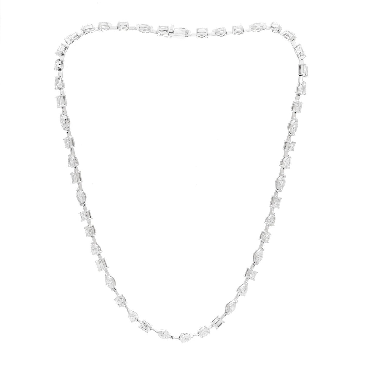18K White Gold Diamond 11.30ctw Emerald Marquis Oval Pear Princess Cut Necklace