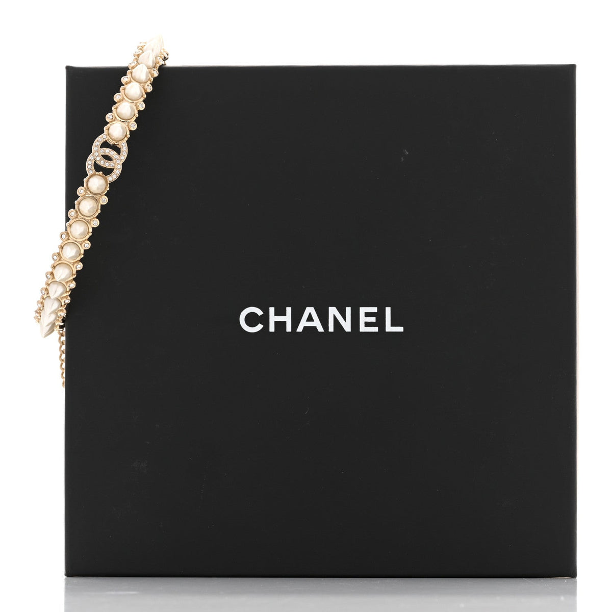 Spike Pearl Crystal CC Choker Necklace Gold Pearly White