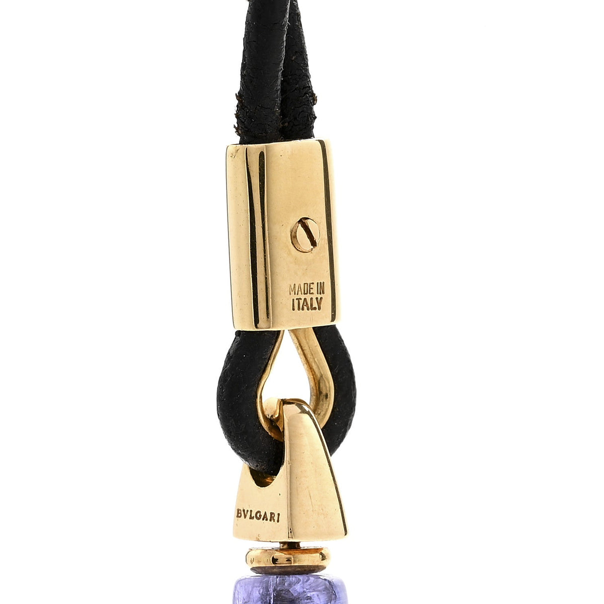18K Yellow Gold Amethyst Rock Crystal Cord Pendant Necklace