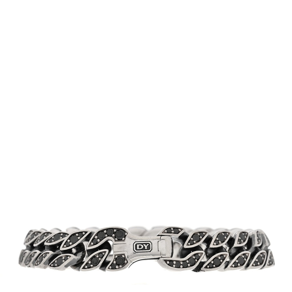 Sterling Silver Black Diamond 11.5mm Curb Chain Bracelet