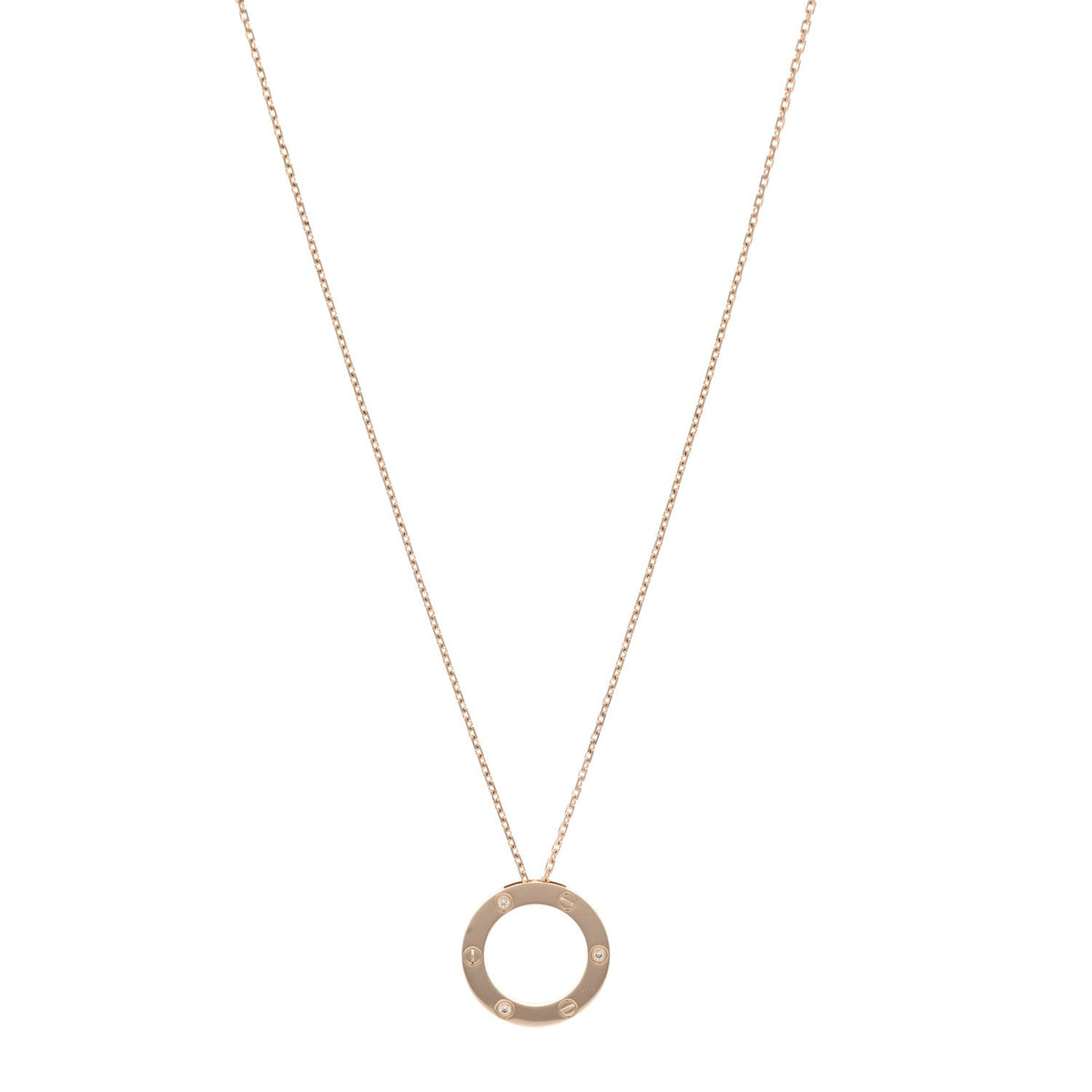 18K Pink Gold 3 Diamonds LOVE Pendant Necklace