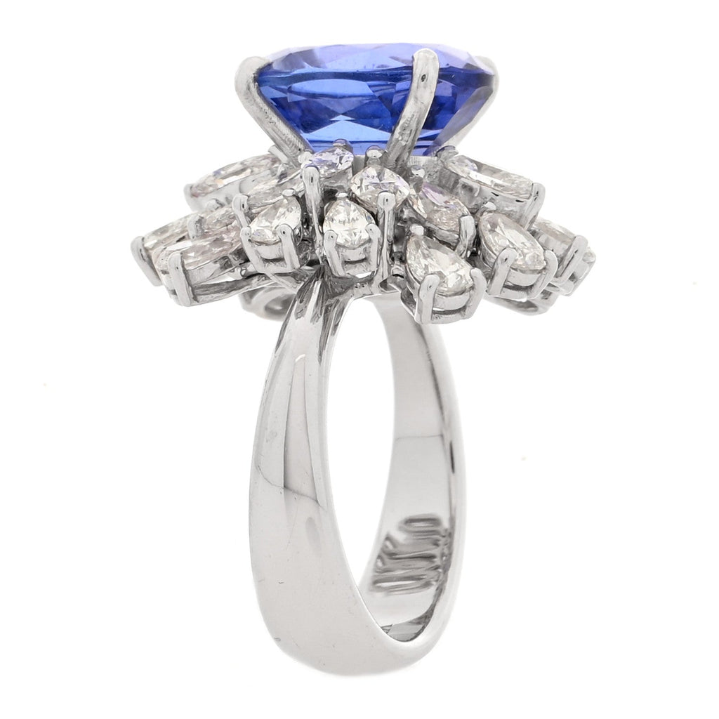 18K White Gold Diamond Tanzanite Oval Cocktail Ring 53 6.5