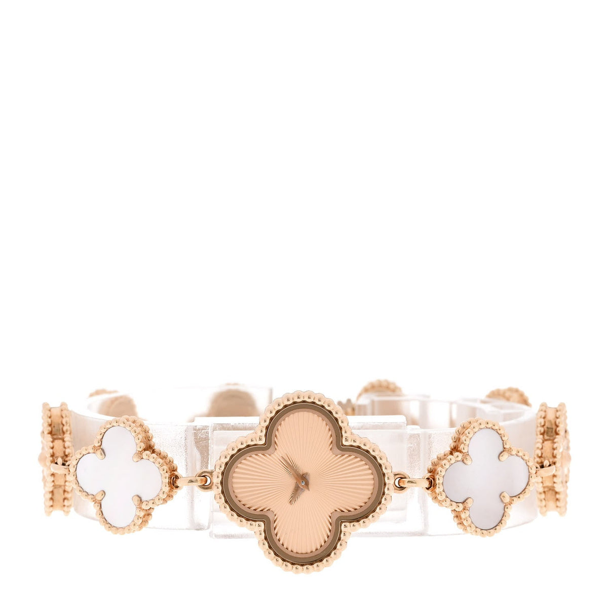 18K Rose Gold Pink Mother of Pearl 23mm Alhambra Guilloche Quartz Watch
