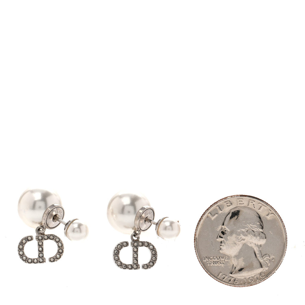 Pearl Crystal Tribal CD Drop Earrings Silver