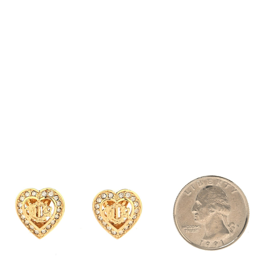 Crystal Heart CD Clip On Earrings Gold