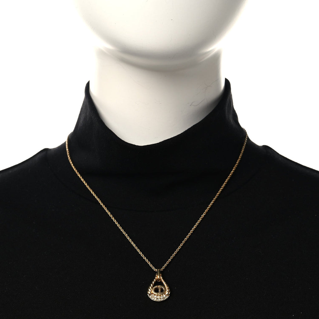 Metal CD Logo Oval Pendant Necklace Gold