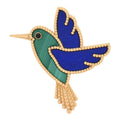 18K Yellow Gold Lapis Lazuli Malachite Black Onyx Humming Bird Brooch Pin