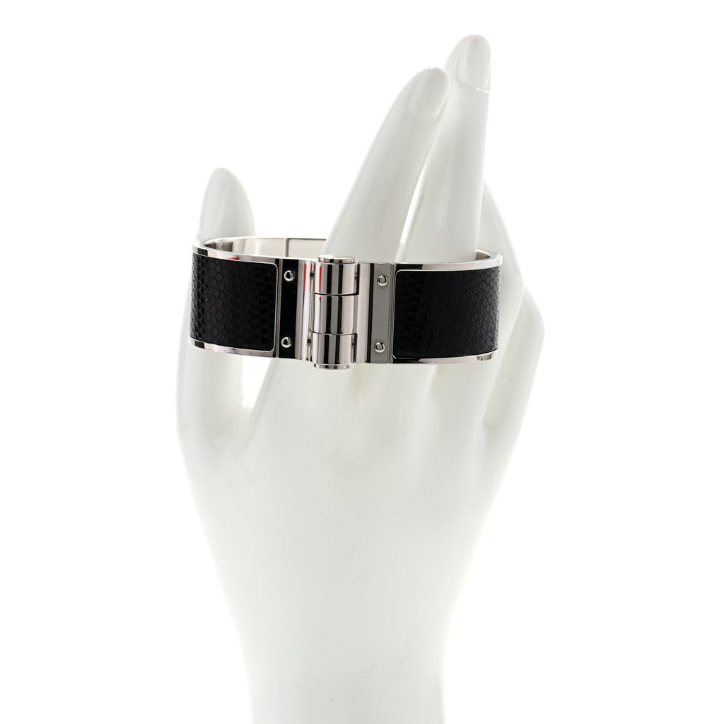 Lizard Charniere Cuir Wide Hinged Bracelet L Ombre