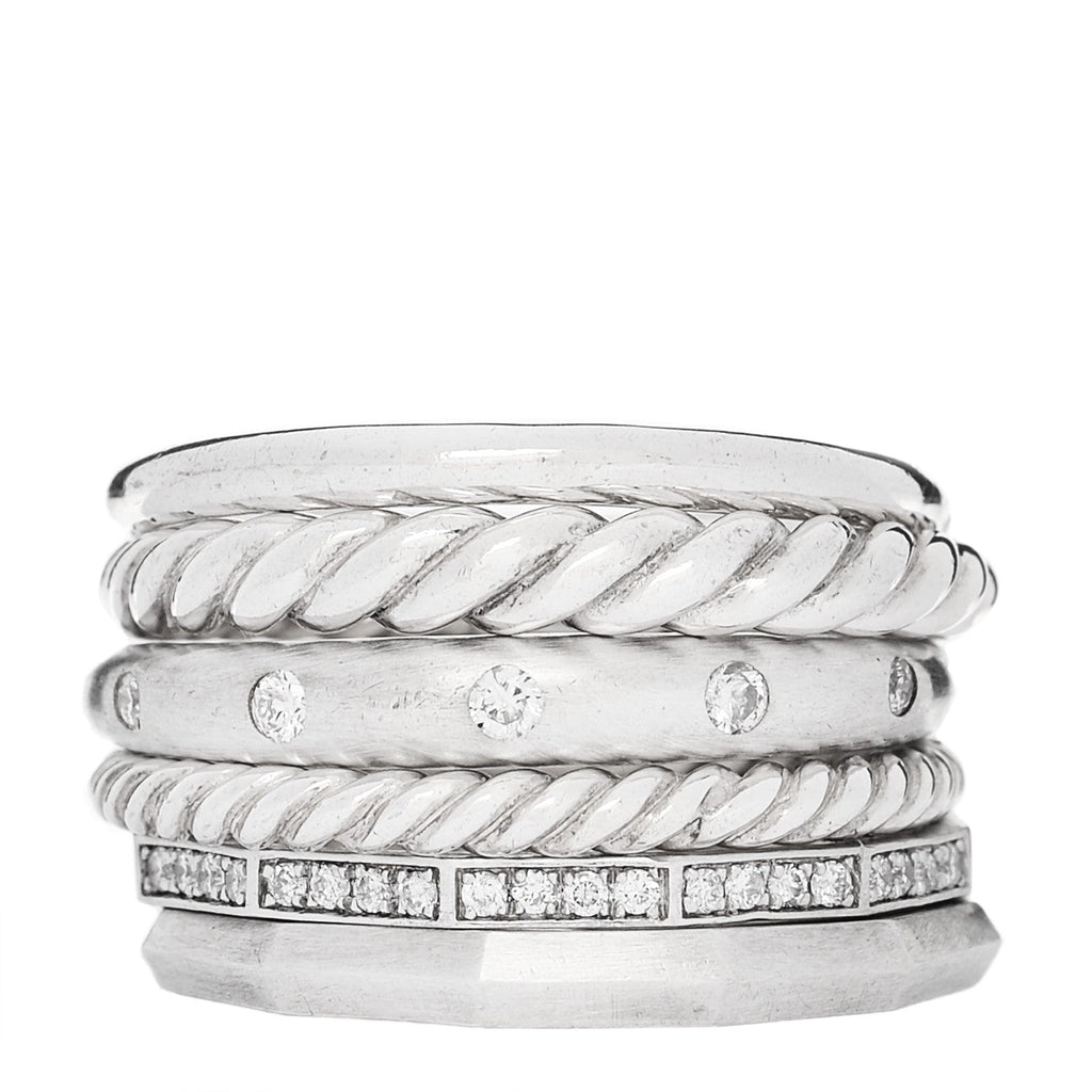 Sterling Silver Diamond 16mm Stax Wide Stacked Ring 57 8