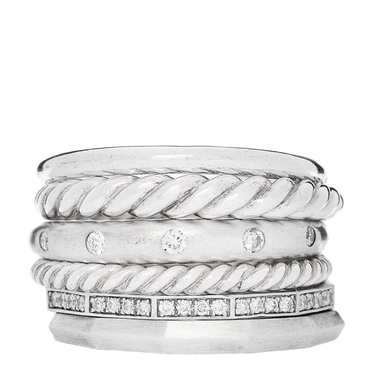 Sterling Silver Diamond 16mm Stax Wide Stacked Ring 57 8