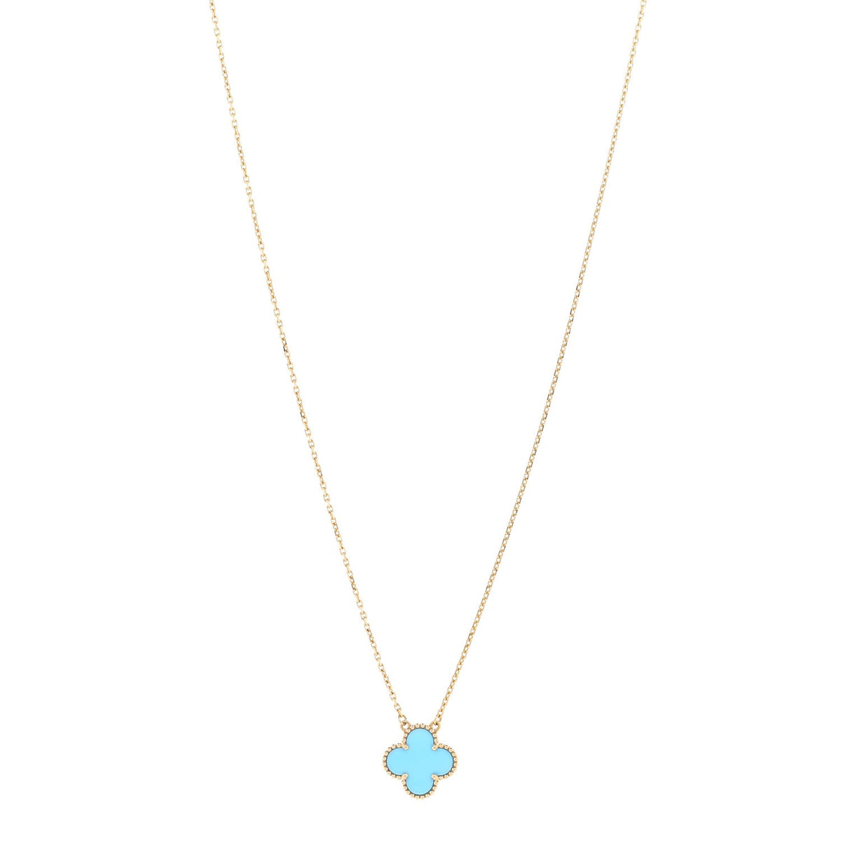18K Yellow Gold Blue Agate Vintage Alhambra Pendant Necklace
