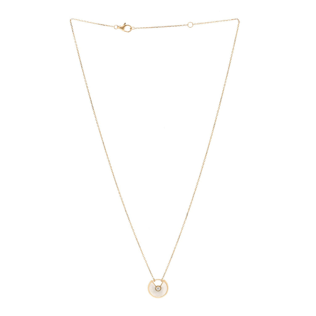 18K Yellow Gold Diamond Mother of Pearl XS Amulette de Cartier Pendant Necklace