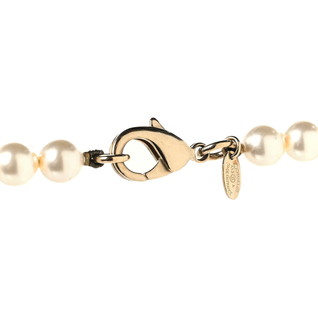 Crystal Pearl CC Long Necklace Gold