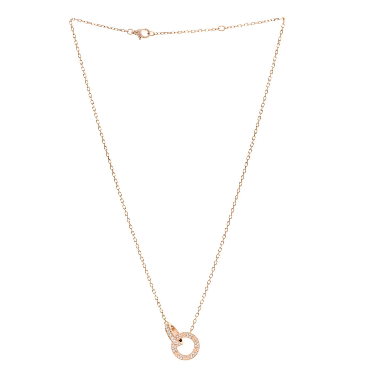 18K Pink Gold Diamond Interlocking LOVE Paved Necklace