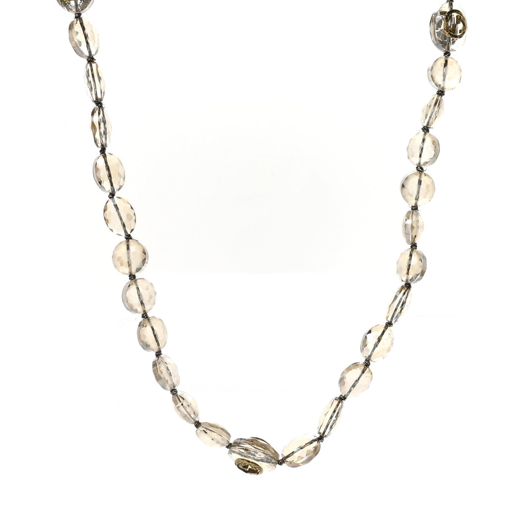 Metal Crystal Bead Flower Long Necklace Gold