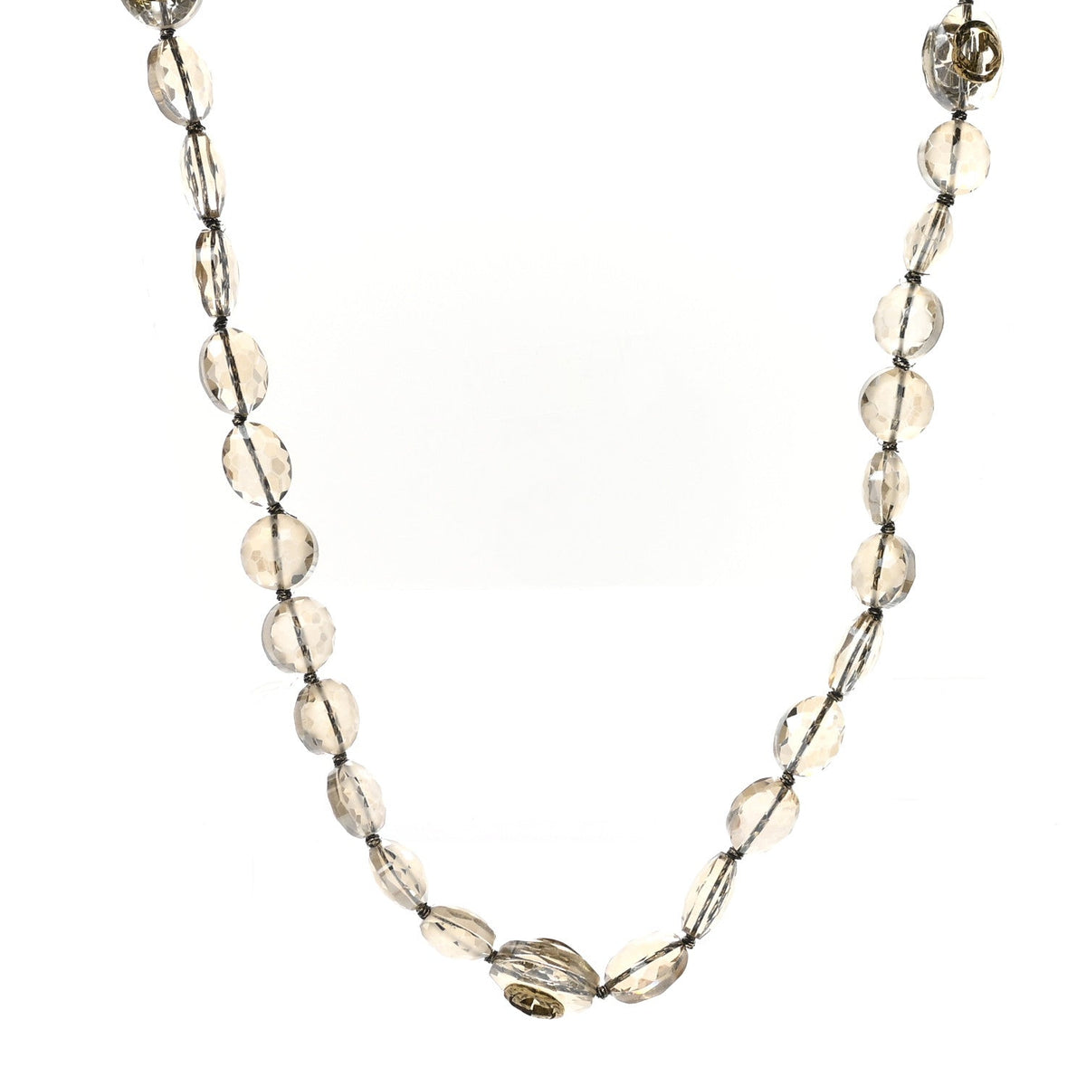 Metal Crystal Bead Flower Long Necklace Gold