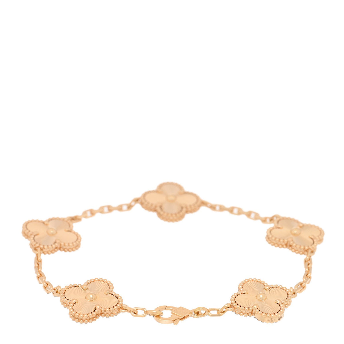 18K Yellow Gold 5 Motifs Guilloche Vintage Alhambra Bracelet
