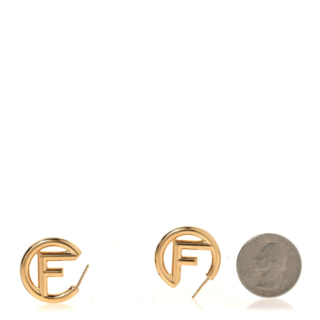 Metal FF Hoop Earrings Gold
