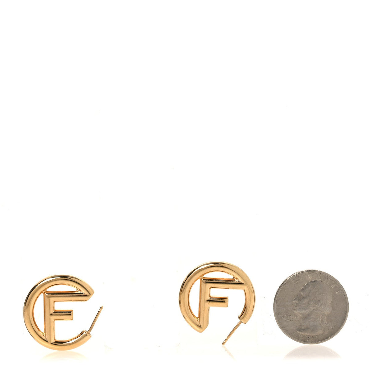 Metal FF Hoop Earrings Gold