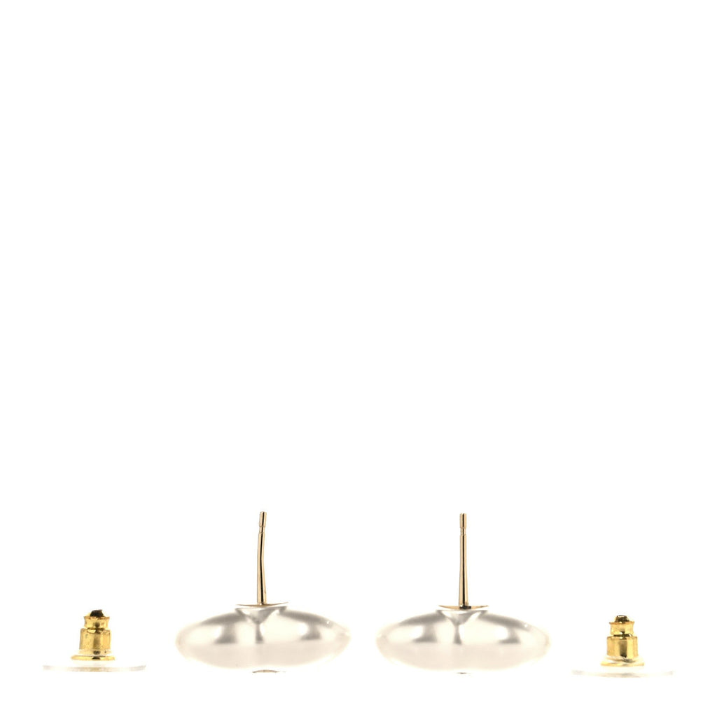 Pearl Crystal CC Heart Earrings Gold