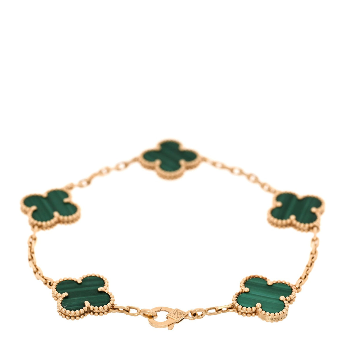 18K Yellow Gold Malachite 5 Motifs Vintage Alhambra Bracelet