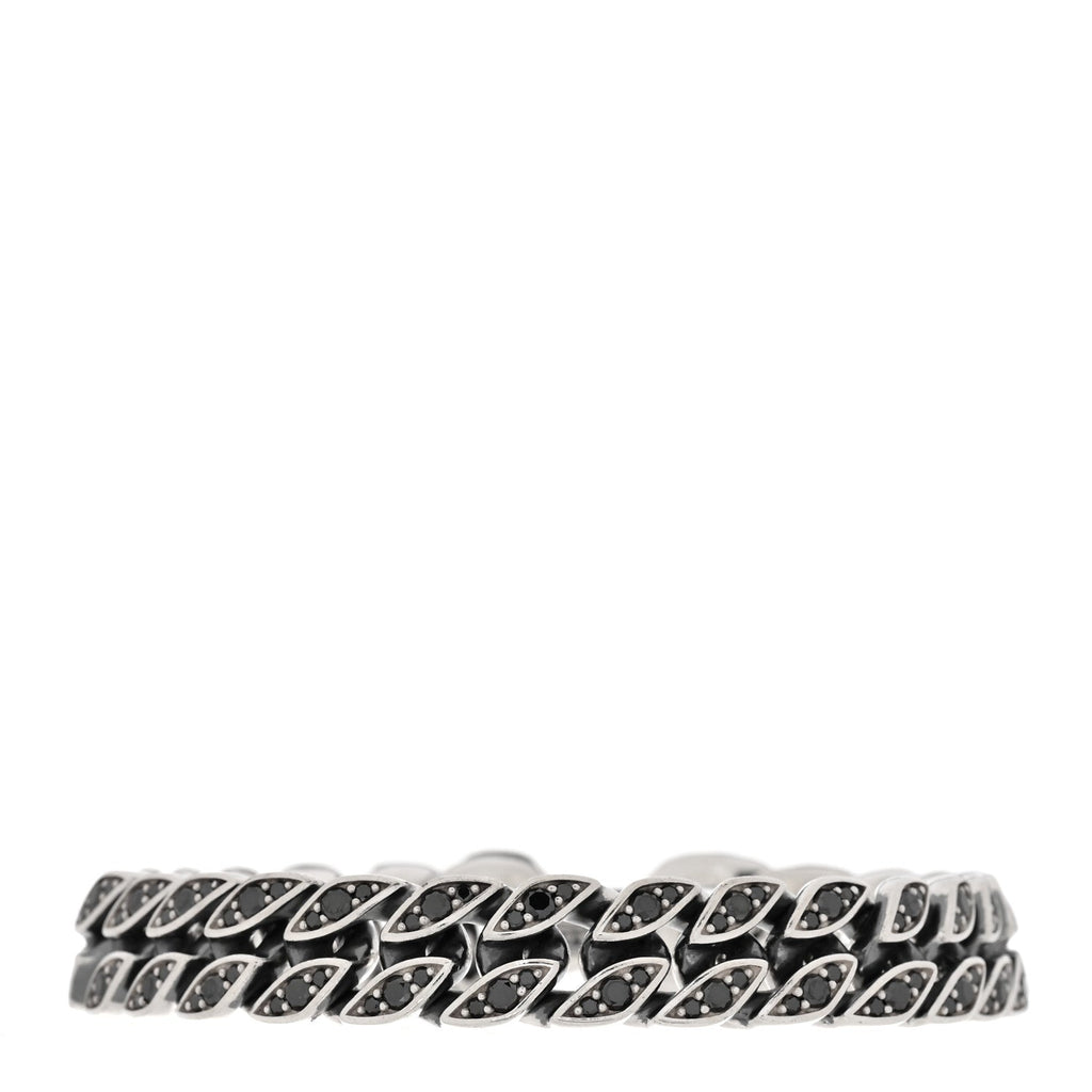 Sterling Silver Black Diamond 11.5mm Curb Chain Bracelet