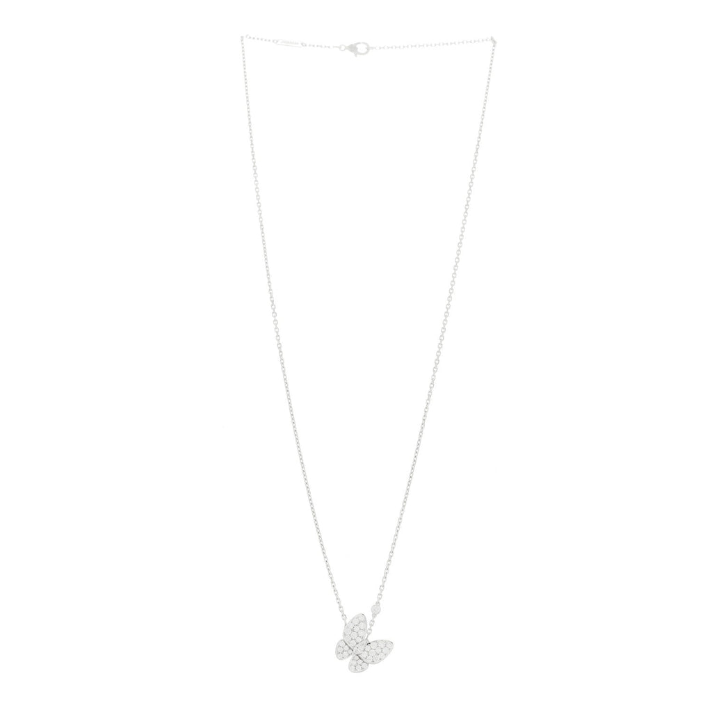 18K White Gold Diamond Two Butterfly Pendant Necklace