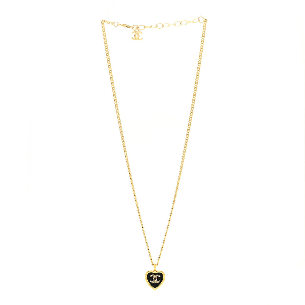 Metal Resin Crystal CC Heart Necklace Gold Black