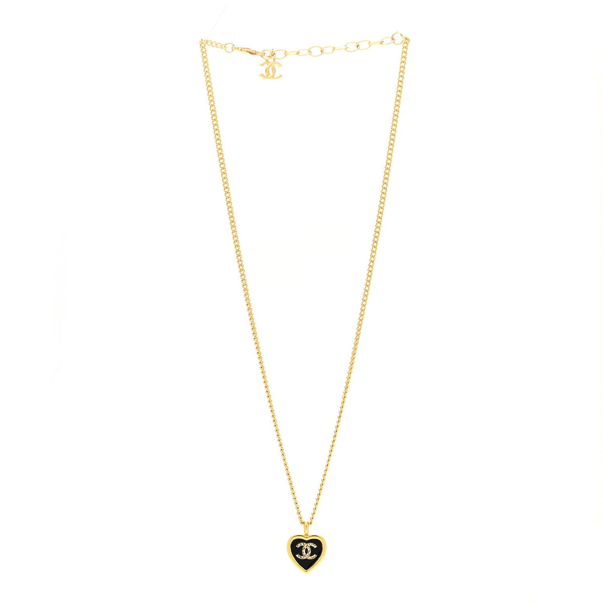 Metal Resin Crystal CC Heart Necklace Gold Black