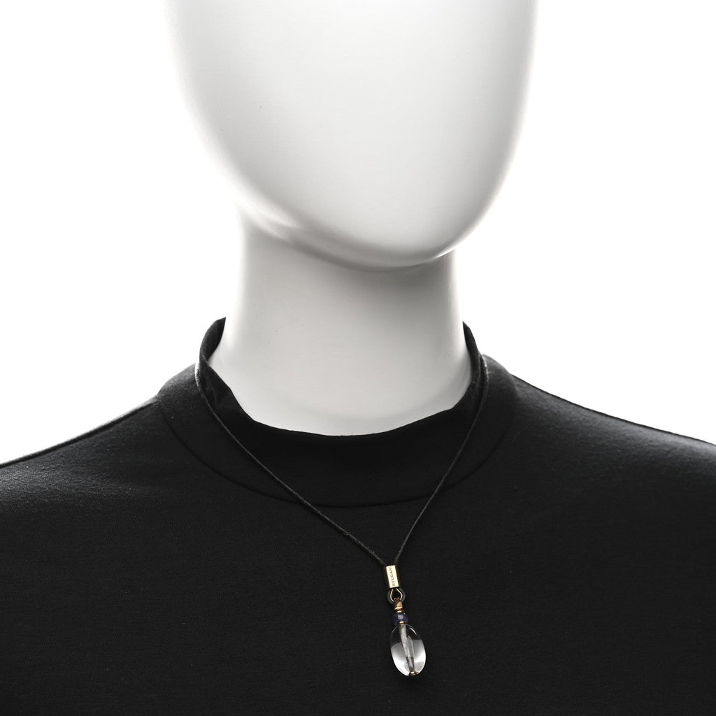 18K Yellow Gold Amethyst Rock Crystal Cord Pendant Necklace