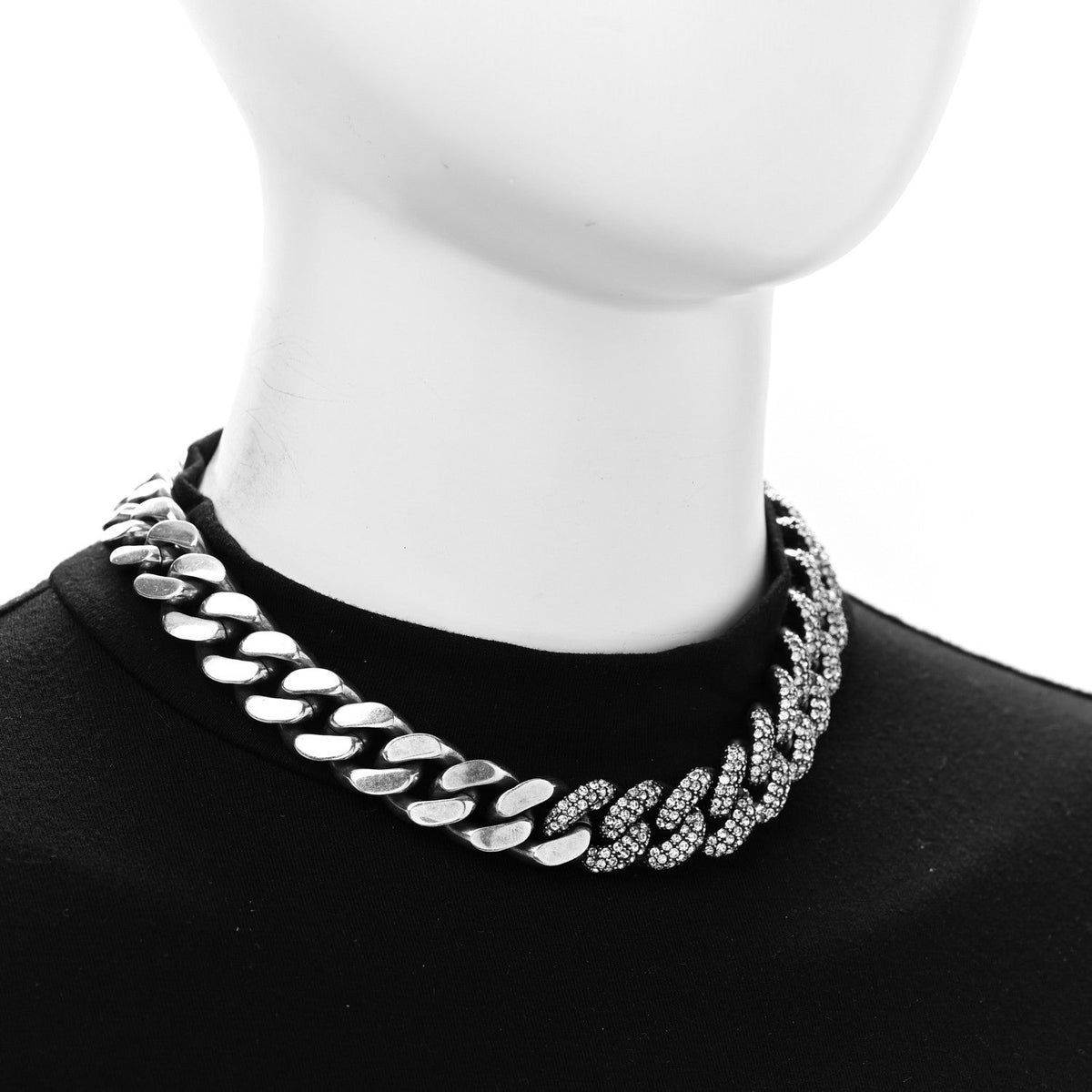 Crystal Curb Chain Necklace Oxidized Silver Oxidized Silver