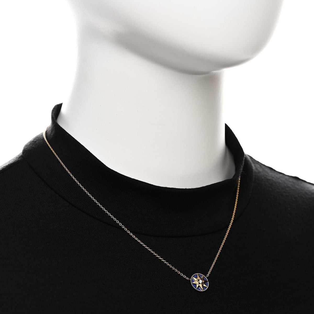 18K Yellow Gold Diamond Lapis Lazuli Rose Des Vents Necklace