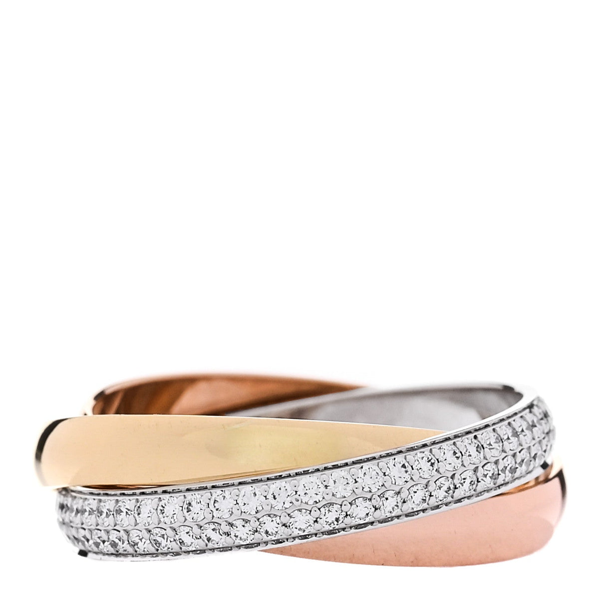 18K White Yellow Pink Gold Diamond Small Trinity Paved Ring 53 6.5