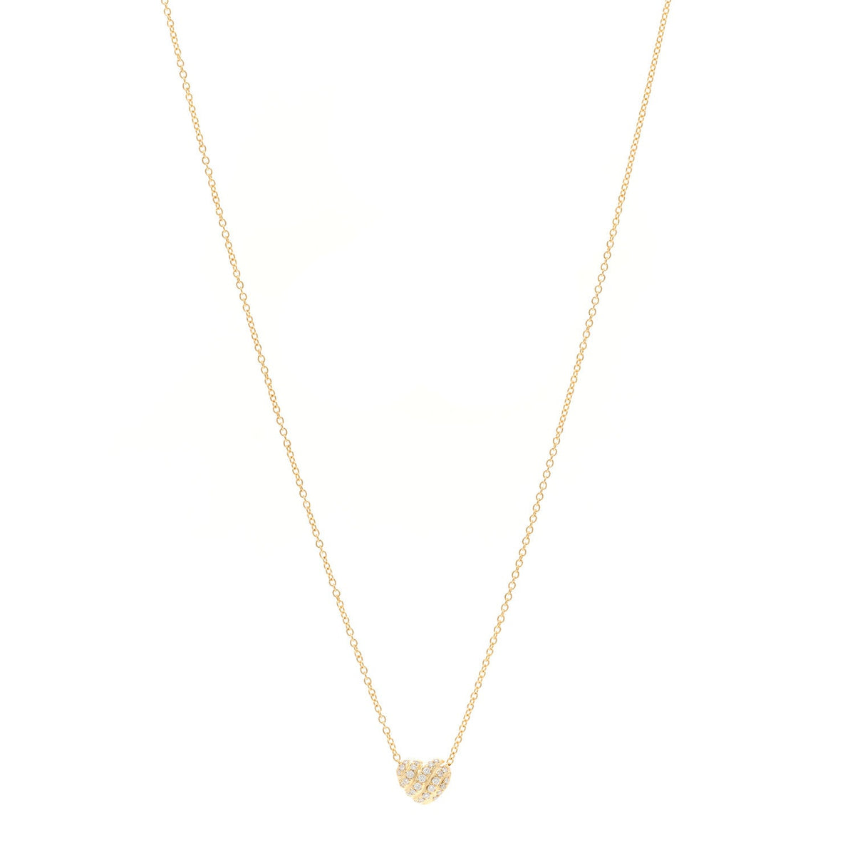 18K Yellow Gold Diamond Cable Heart Pave Pendant Necklace