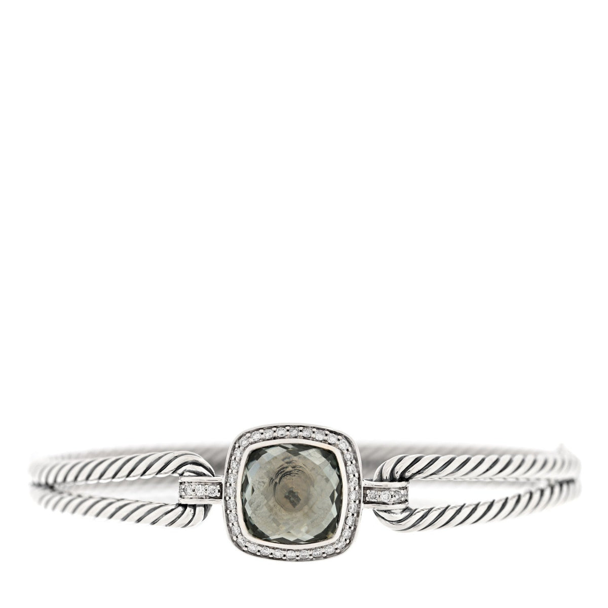 Sterling Silver Diamond Prasiolite 10mm Albion Cable Bracelet