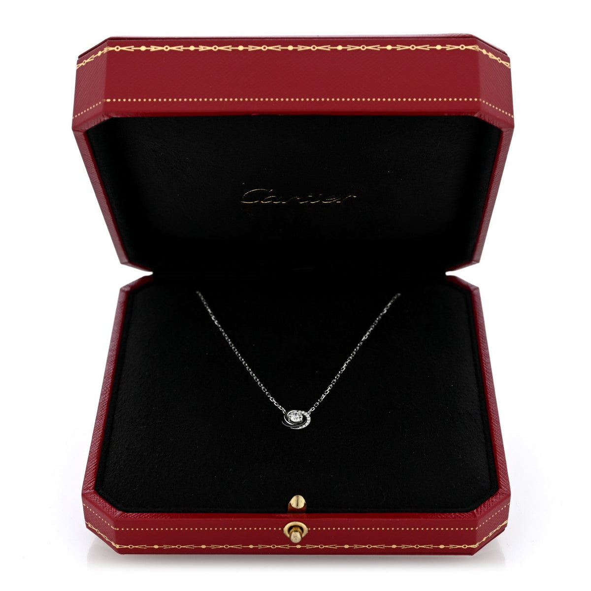 18K White Gold Black Ceramic Diamond Small Trinity Pendant Necklace