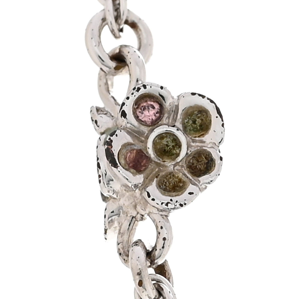 Crystal Flower Necklace Silver Pink