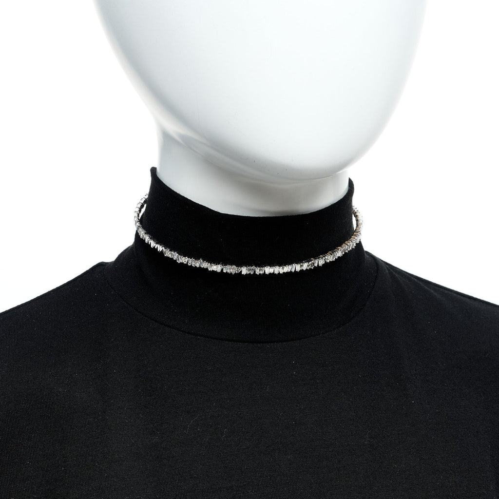 18K White Gold Diamond Classic Half Baguette Choker Necklace