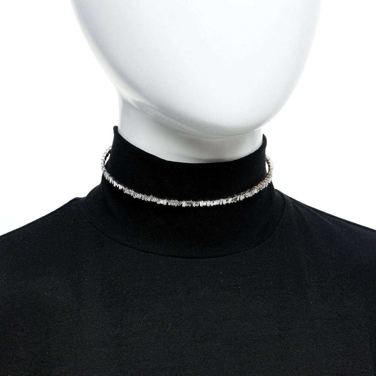 18K White Gold Diamond Classic Half Baguette Choker Necklace