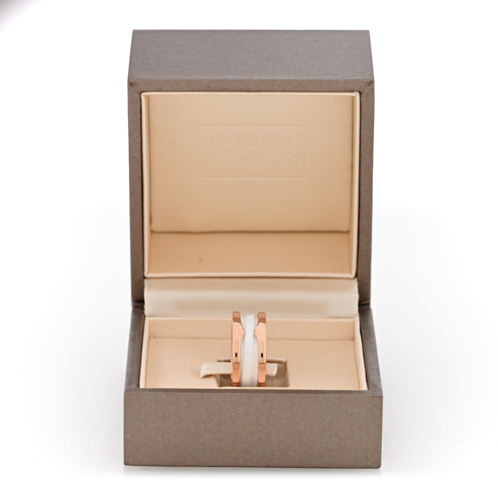 18K Rose Gold White Ceramic B.Zero1 Two-Band Ring 49 5