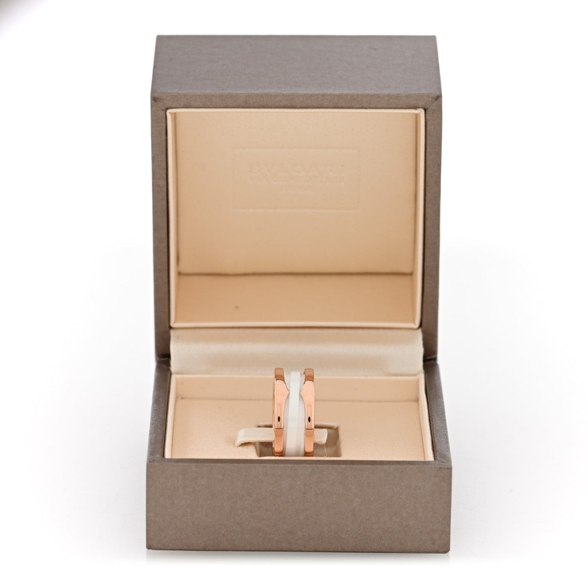 18K Rose Gold White Ceramic B.Zero1 Two-Band Ring 49 5