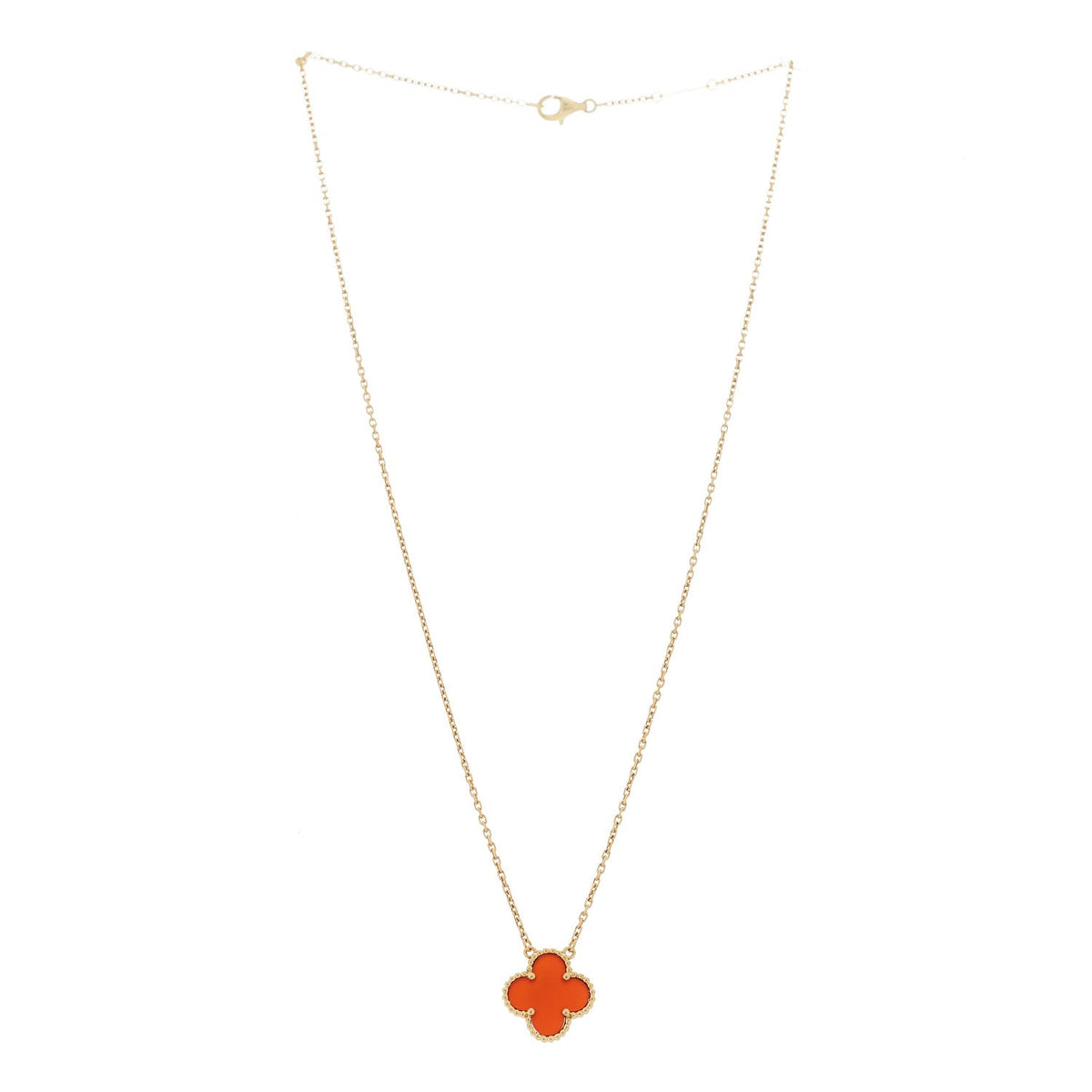 18K Yellow Gold Carnelian Vintage Alhambra Pendant Necklace