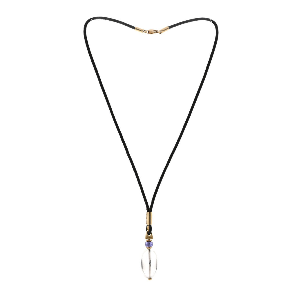 18K Yellow Gold Amethyst Rock Crystal Cord Pendant Necklace