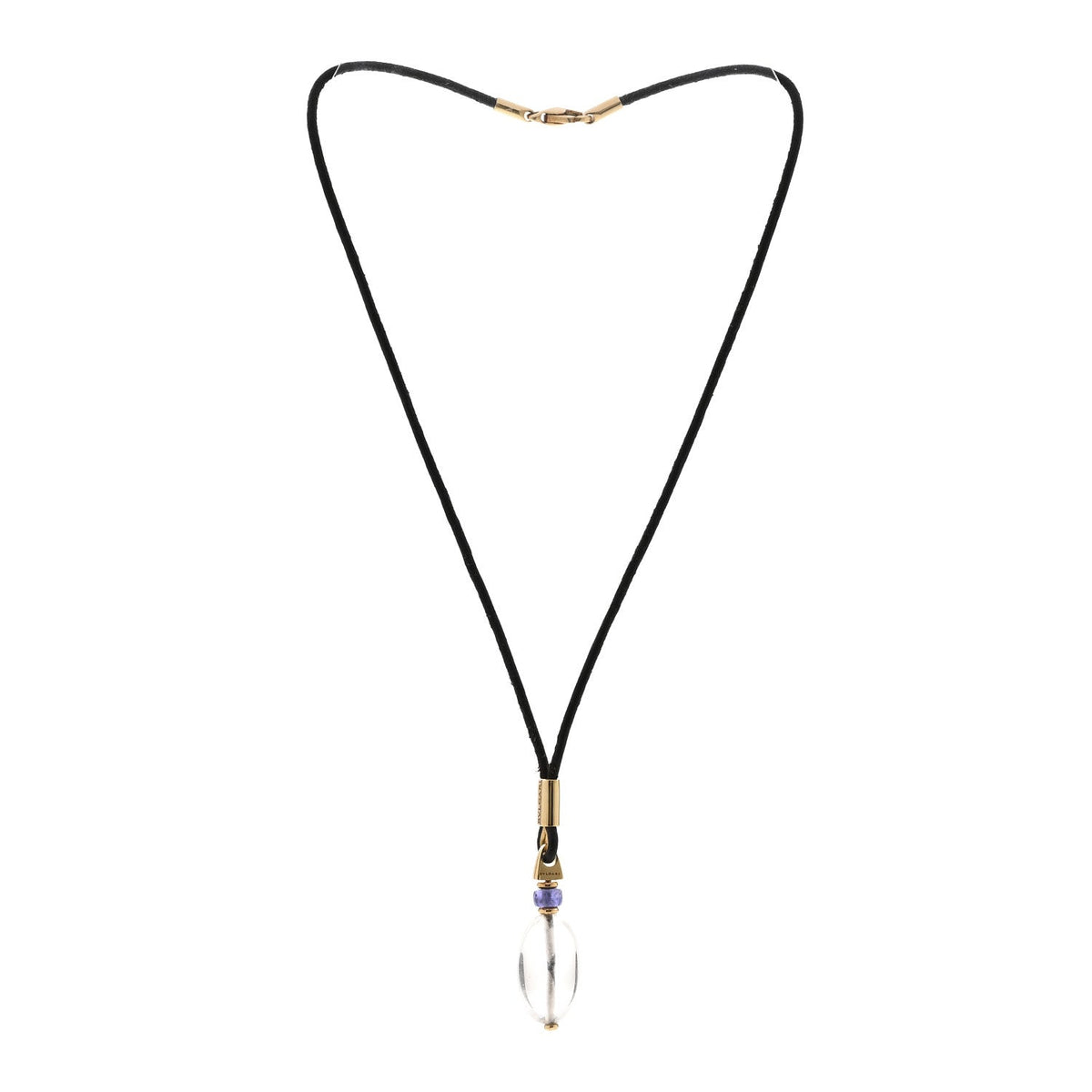 18K Yellow Gold Amethyst Rock Crystal Cord Pendant Necklace