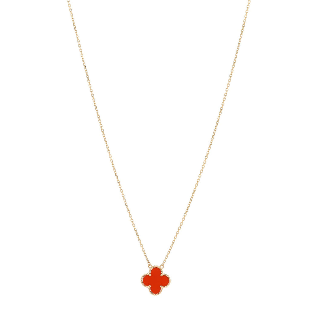18K Yellow Gold Carnelian Vintage Alhambra Pendant Necklace