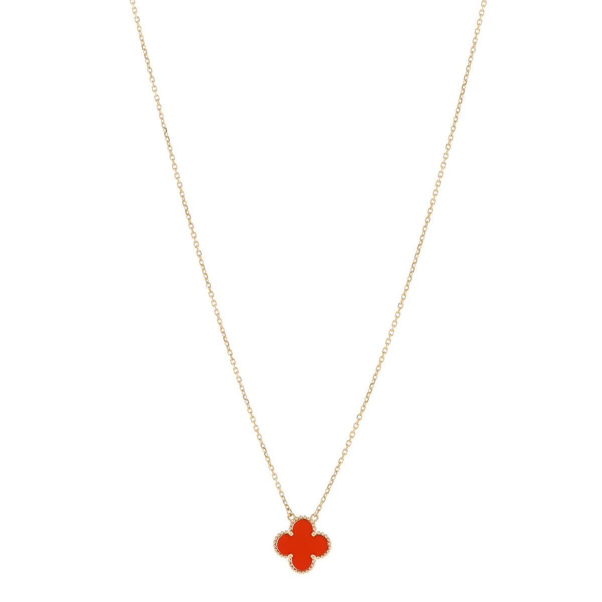 18K Yellow Gold Carnelian Vintage Alhambra Pendant Necklace