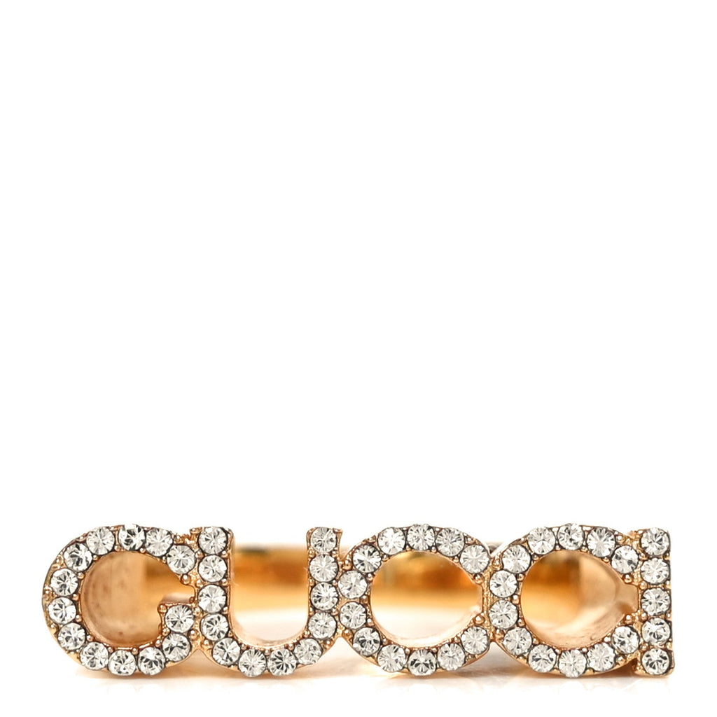 Brass Crystal Logo Letter Ring S Gold