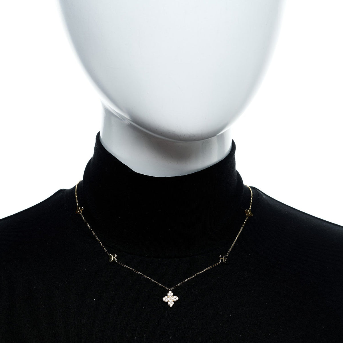 18K Yellow Gold Diamond Princess Flower Charm Station Necklace